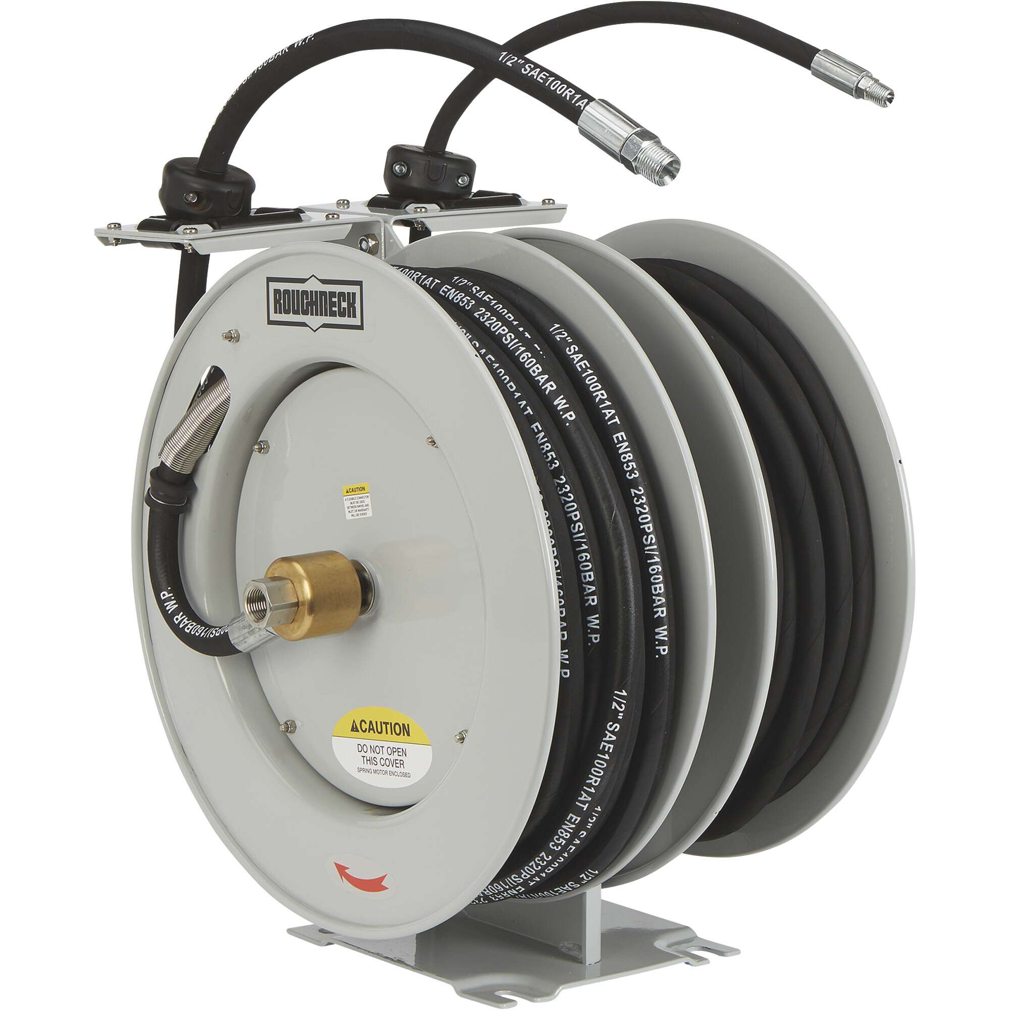 Roughneck Dual Grease Oil Hose Reel with 50ft Hoses 1/4in x 50ft
