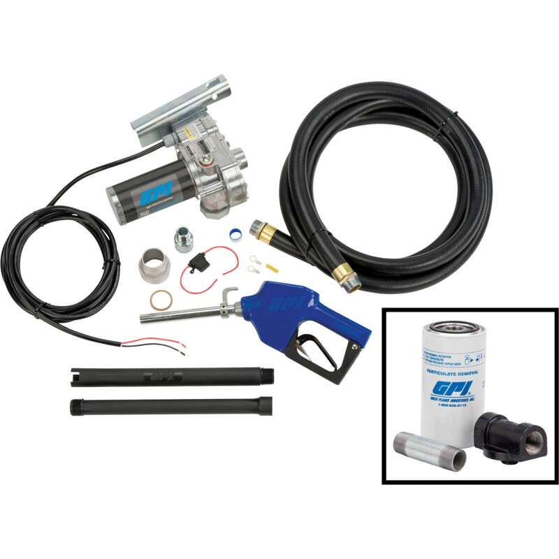 GPI 12V Fuel Transfer Pump 18 GPM Filter Automatic Nozzle Hose3