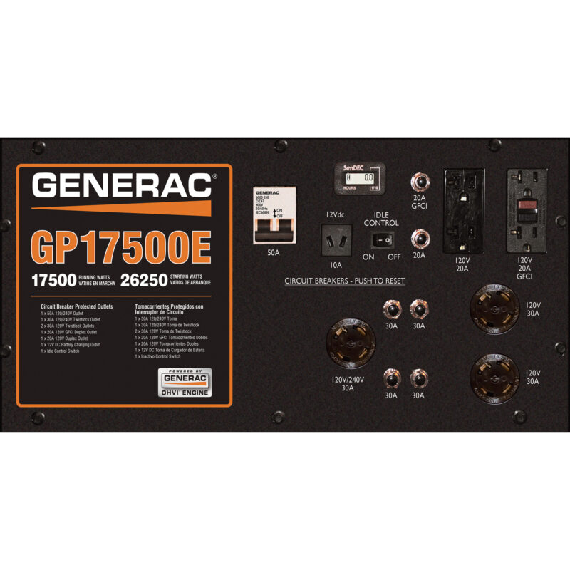 Generac GP17500 Portable Generator 26250 Surge Watts