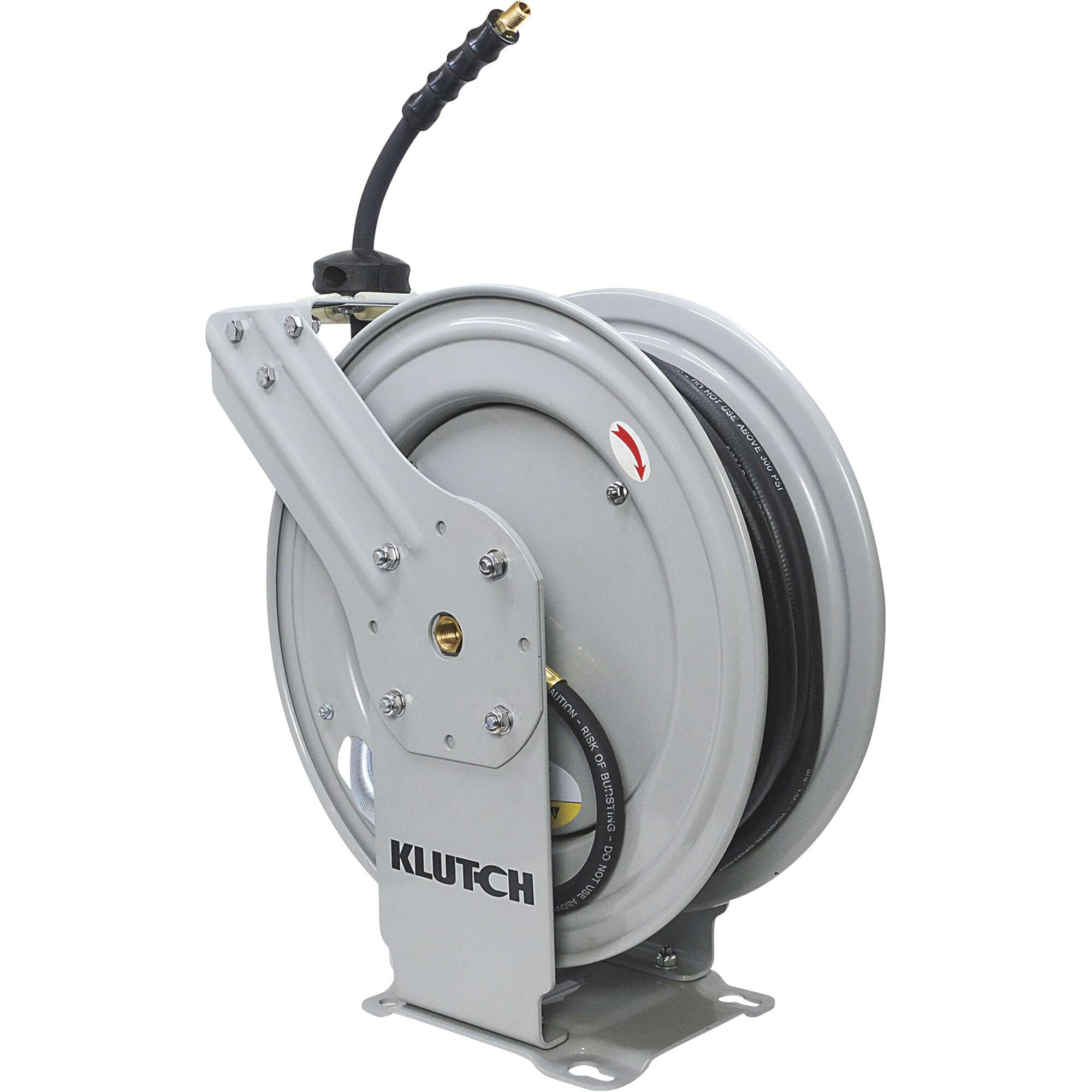 Klutch Heavy-Duty Auto-Rewind Air Hose Reel, With 3/8in. x 50ft. Hybrid  Polymer Hose, 300 Max. PSI