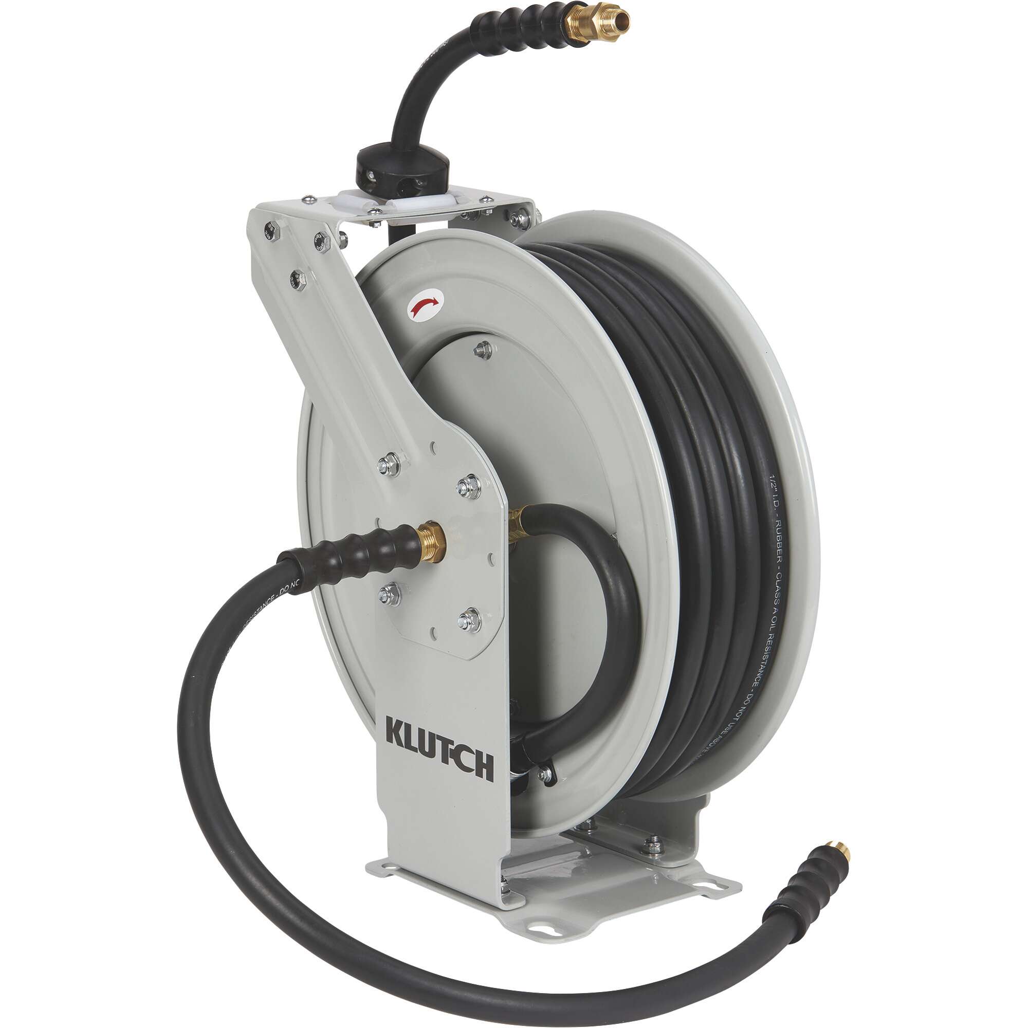 Klutch Auto Rewind Air Hose Reel With 3/8in x 50ft NBR Rubber Hose Dual Arm  300 Max PSI