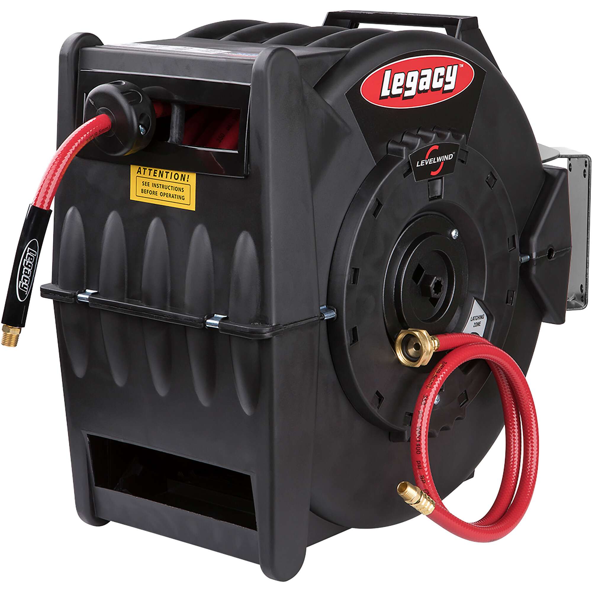 Legacy Retractable Air Hose Reel With 3/8in x 75ft PVC Hose Max 350 PSI