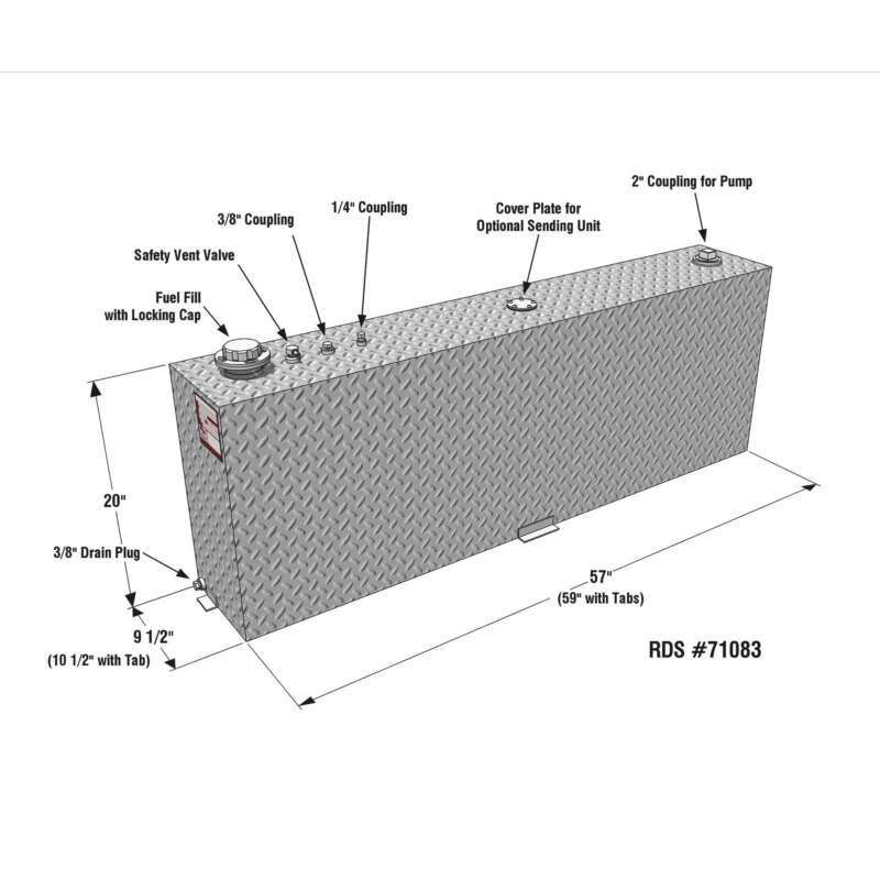 RDS Aluminum Transfer Fuel Tank 45Gallon Vertical Black Diamond Plate1