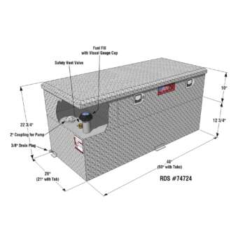 RDS Aluminum Transfer Fuel Tank Toolbox Combo with 12V Fuel Transfer Pump 50Gallon Rectangular Diamond Plate 8 GPM3