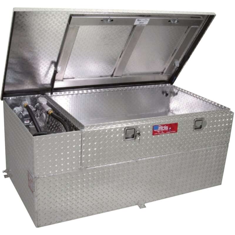 RDS Aluminum Transfer Fuel Tank Toolbox Combo with GPI 12V Fuel Transfer Pump 52Gallon Rectangular Diamond Plate 8 GPM