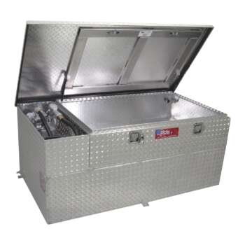 RDS Aluminum Transfer Fuel Tank Toolbox Combo with GPI 12V Fuel Transfer Pump 90 Gallon Rectangular Diamond Plate 15 GPM