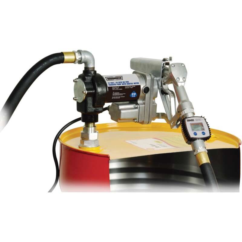Roughneck 12V Fuel Transfer Pump 20 GPM Manual Nozzle Hose