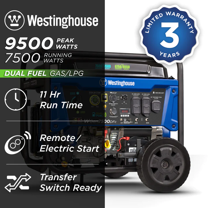 Westinghouse WGen7500DFc Dual Fuel Portable Generator