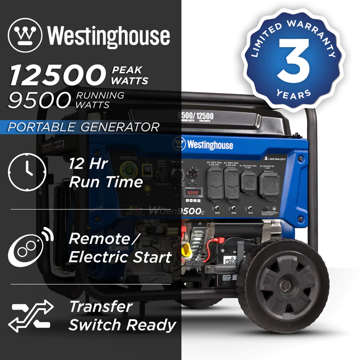 Westinghouse WGen9500c Portable Generator with CO Sensor