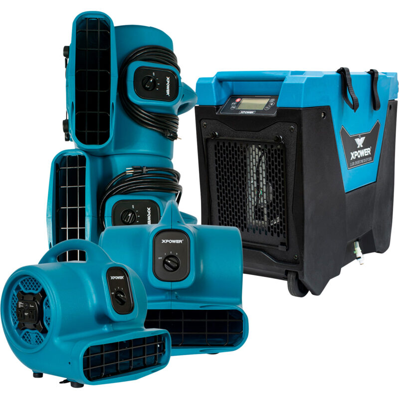 XPOWER 5 Pc Water Contractor Pack 4 Air Movers and 1 Commercial LGR Dehumidifier