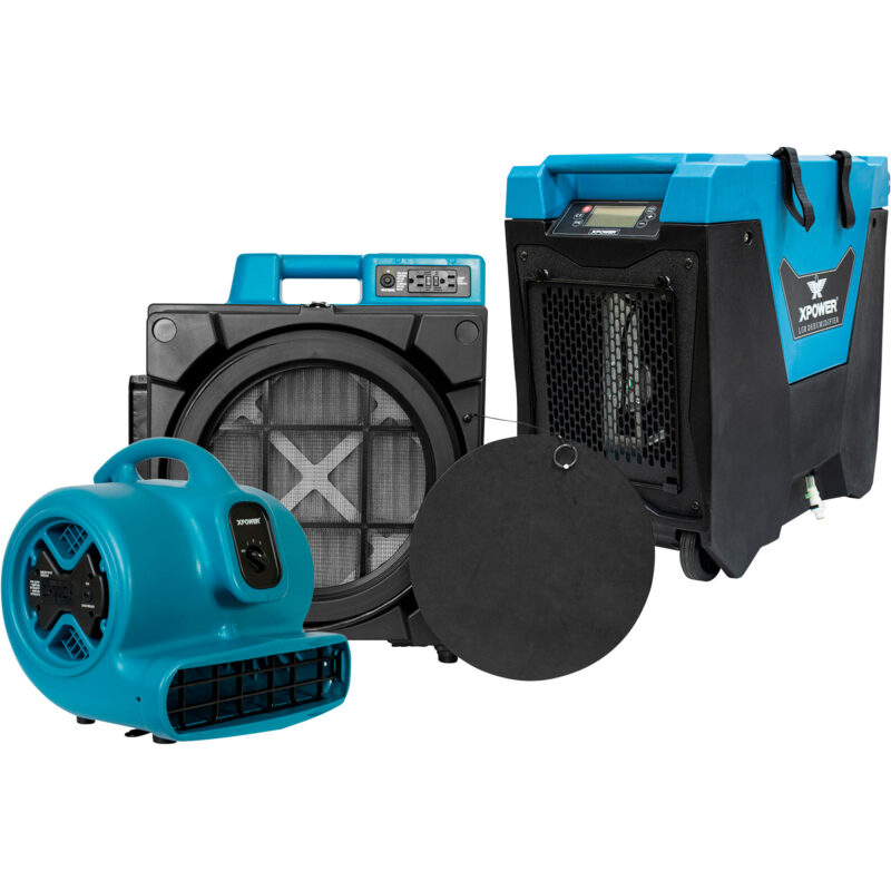 XPOWER 6 Pc Water Contractor Pack 4 Air Movers 1 Commercial Air Scrubber and 1 Commercial LGR Dehumidifier2