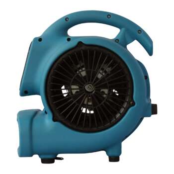 XPOWER P 230AT 1/5 HP 925 CFM Multi Purpose Mini Mighty Air Mover Utility Fan Dryer Blower with Built in Power Outlets and Timer Blue