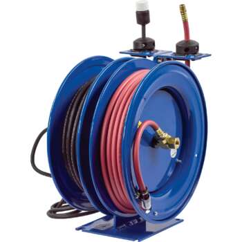 Coxreels Combo Air and Electric Hose Reel with Outlet Attachment With 3/8in x 50f PVC Hose Max 300 PSI
