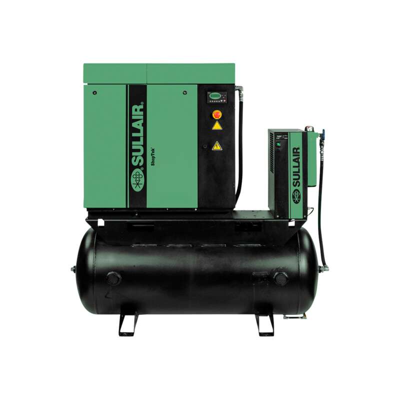 Sullair ShopTek Rotary Screw Air Compressor with Refrigerated Air Dryer 7.5 HP 230 Volt 1 Phase 80 Gallon Horizontal Tank