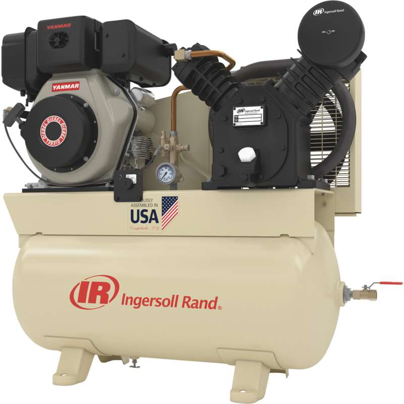 Ingersoll Rand Diesel Powered Air Compressor 10 HP Yanmar Diesel Engine 30 Gallon Horizontal Tank 24.3 CFM