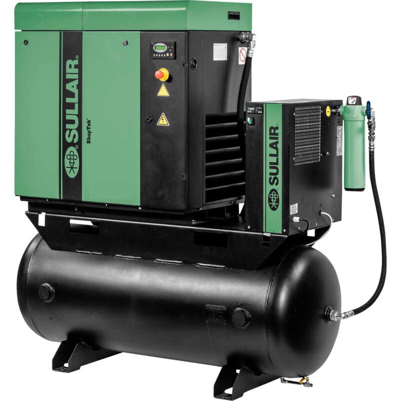 Sullair ShopTek Performance Air Compressor System with Refrigerated Dryer 20 HP Tri Voltage 3 125 PSI 3Phase 120 Gallon Horizontal
