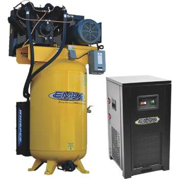 EMAX Silent Air Industrial Plus 10 HP 3Phase 460 Volt 80Gallon Vertical Compressor Bundle with 58 CFM Air Dryer