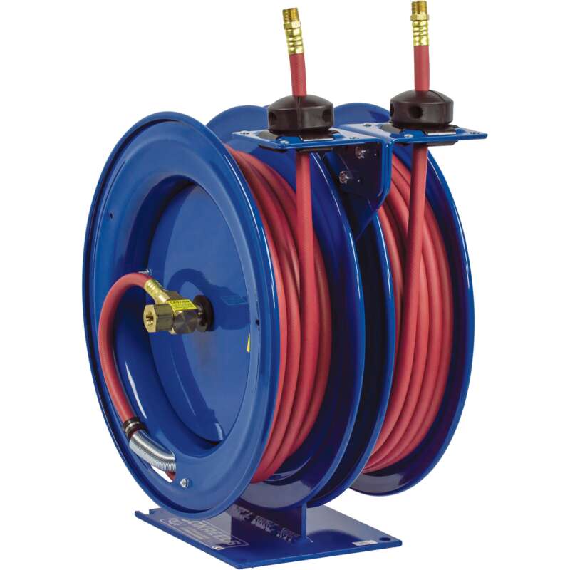 Coxreels Dual Air Hose Reel With 3/8in x 50ft PVC Hoses Max 300 PSI