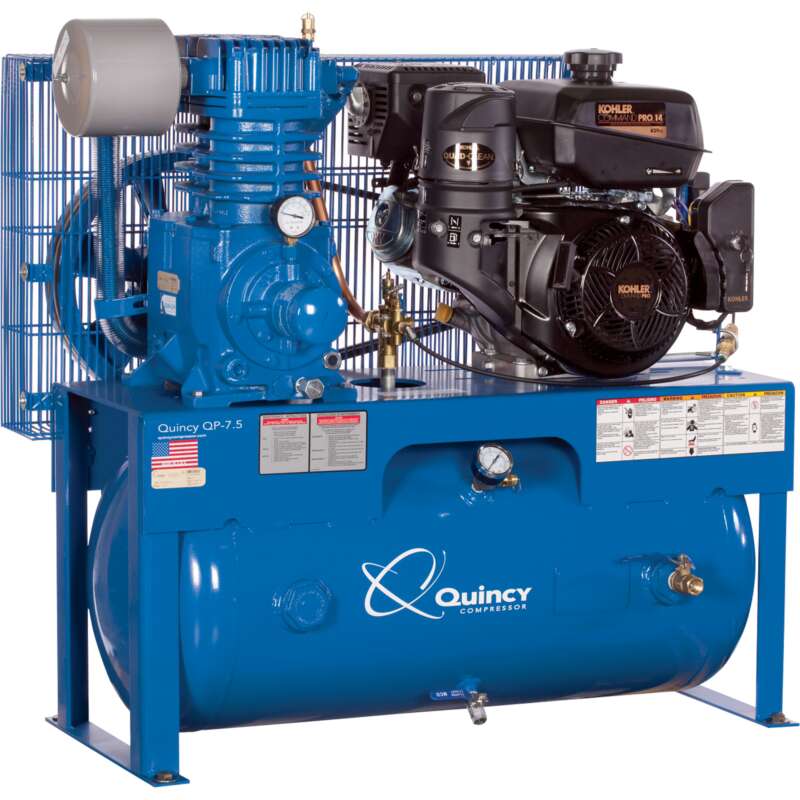 Quincy QP 7.5 Pressure Lubricated Reciprocating Air Compressor 14 HP Kohler Gas Engine 30Gallon Horizontal