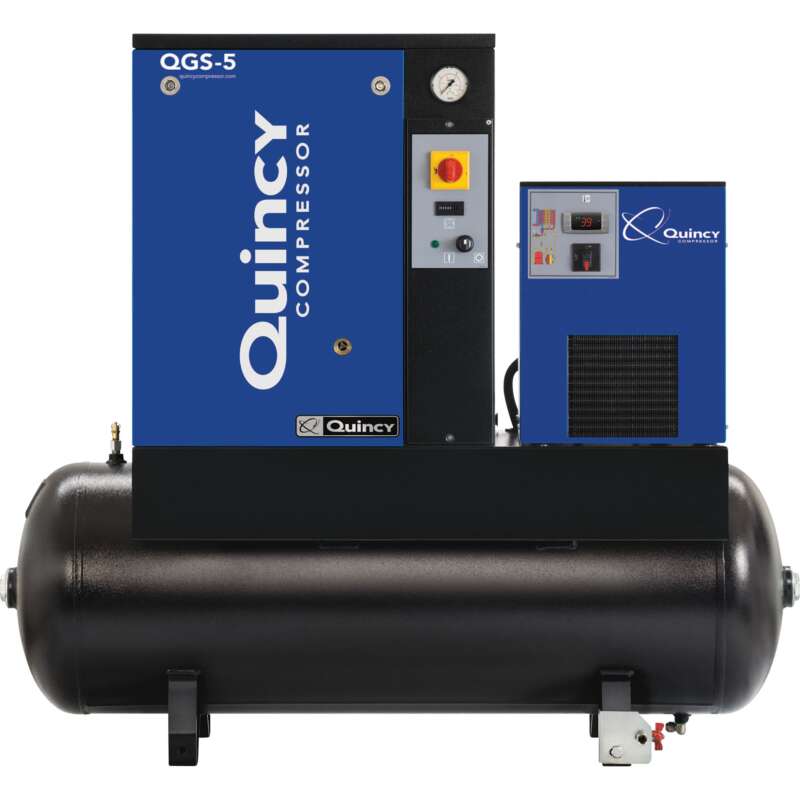 Quincy QGS5 Rotary Screw Compressor with Dryer 5 HP 230 Volt Single Phase 60 Gallon 16.6 CFM