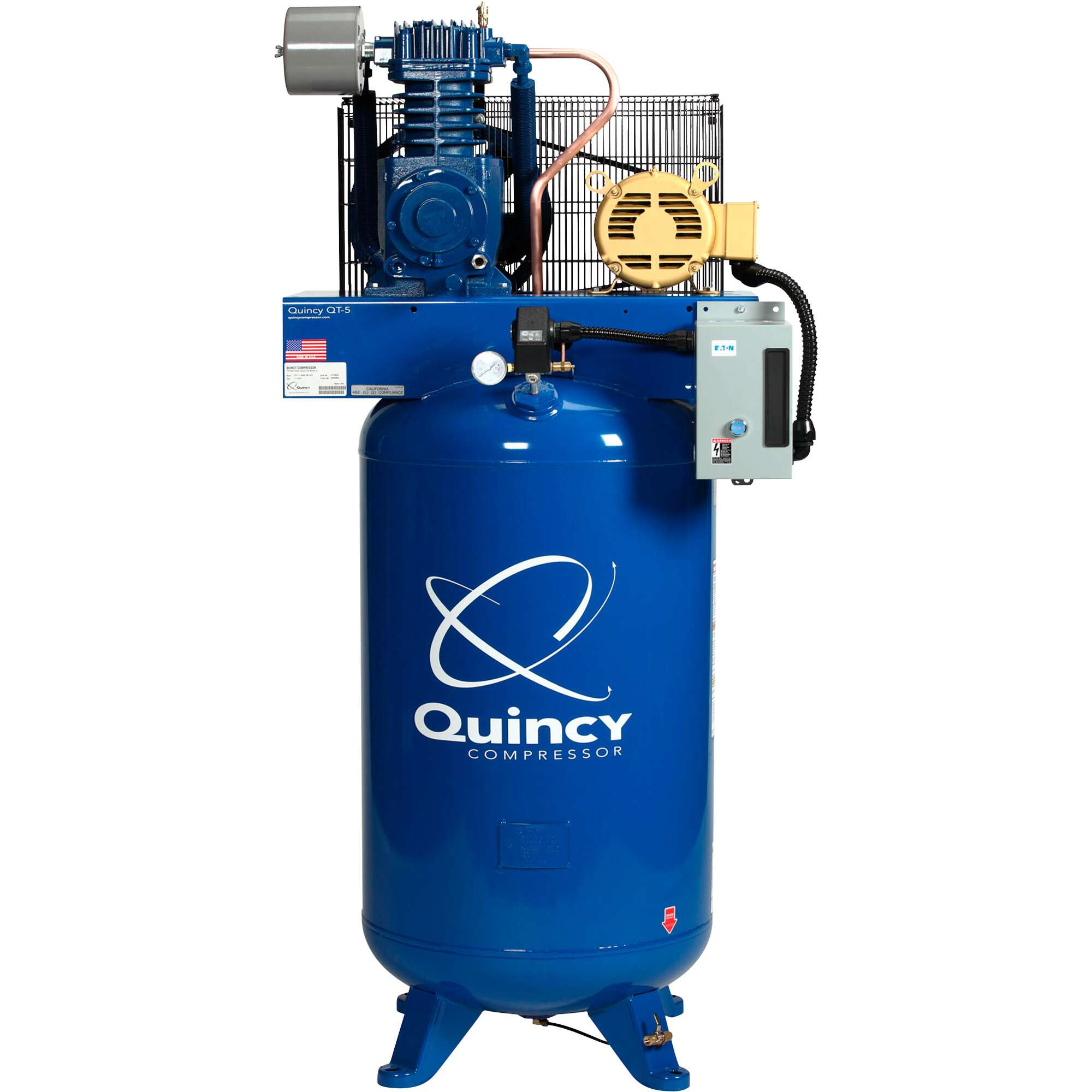 Quincy QT5 Splash Lubricated Reciprocating Air Compressor 5 HP 208 Volt 3 Phase 80 Gallon Vertical