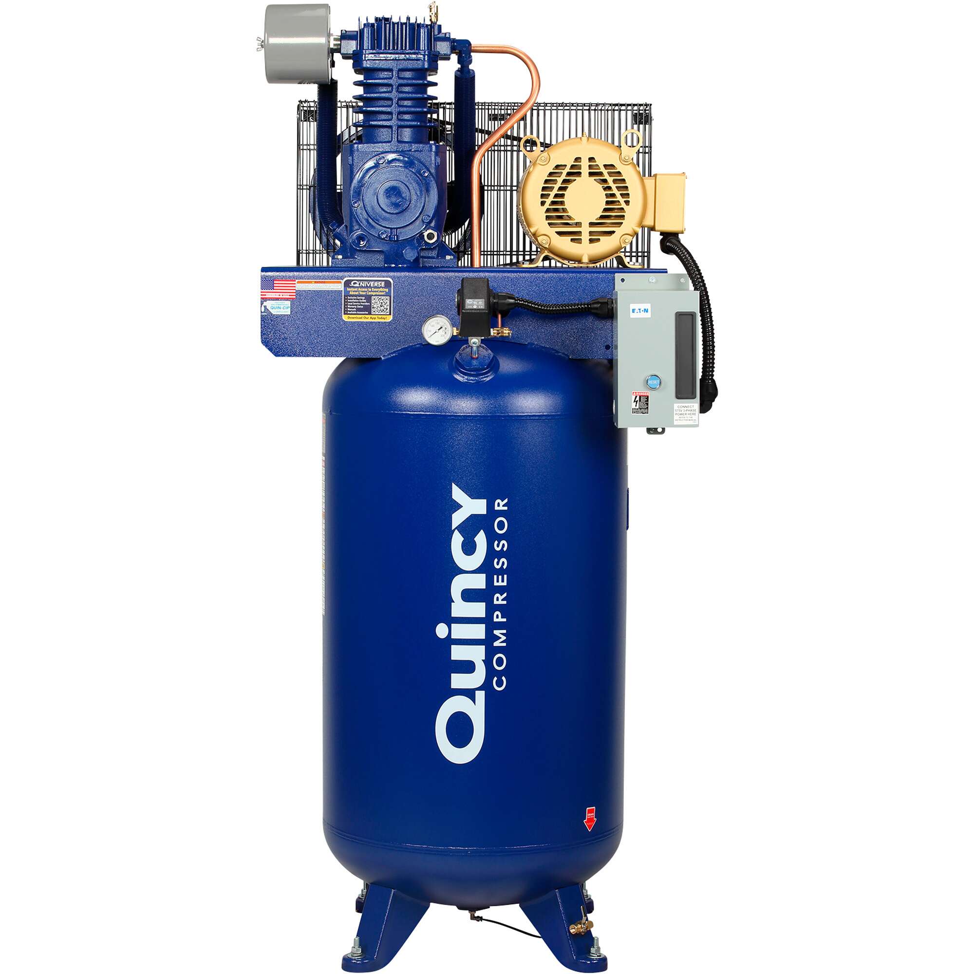 Quincy QTV7.5 Splash Lubricated Reciprocating Air Compressor 7.5 HP 230 Volt 3 Phase 80Gallon Vertical