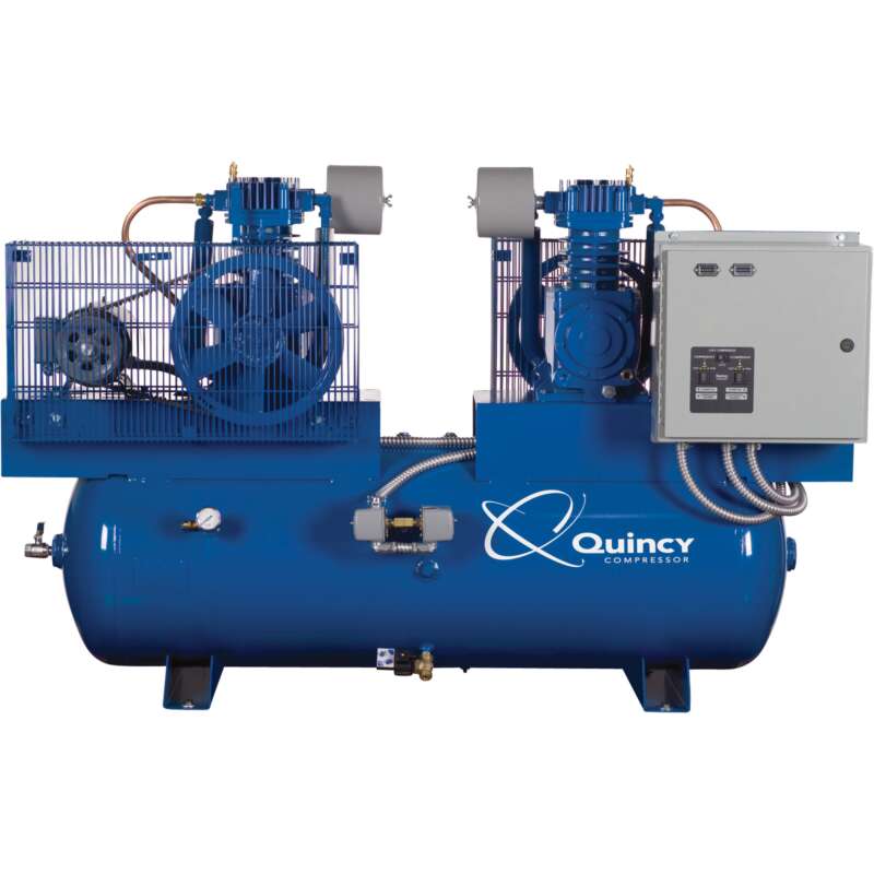 Quincy Duplex Air Compressor 5 HP 460 Volt 3 Phase 80 Gallon Horizontal