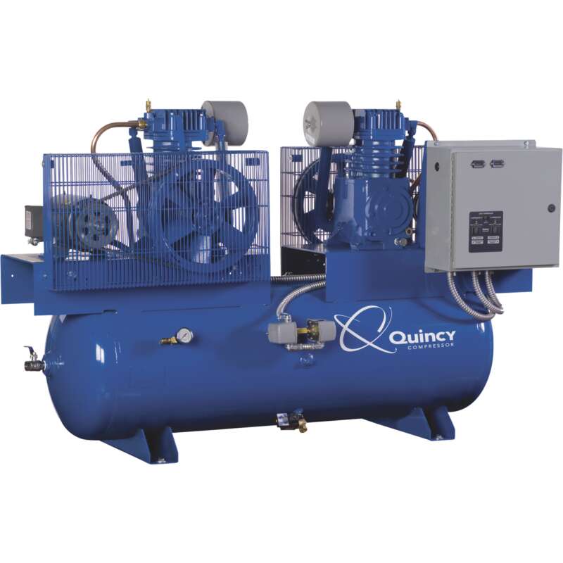 Quincy Duplex Air Compressor 7.5 HP 230 Volt 1 Phase 120 Gallon Horizontal