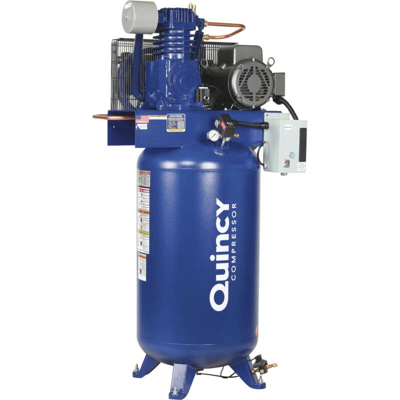 Quincy QT 7.5 Splash Lubricated Reciprocating Air Compressor with MAX Package 7.5 HP 230 Volt 1 Phase 80 Gallon Vertical