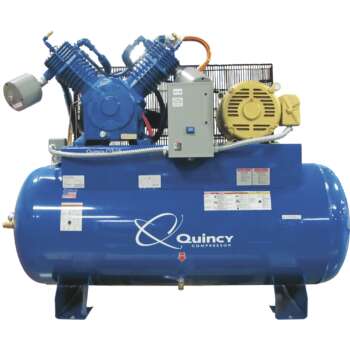 Quincy QT15 Splash Lubricated Reciprocating Air Compressor 15 HP 200 208 230 460 Volt 3 Phase 52.5 CFM 175 PSI 120 Gallon Horizontal