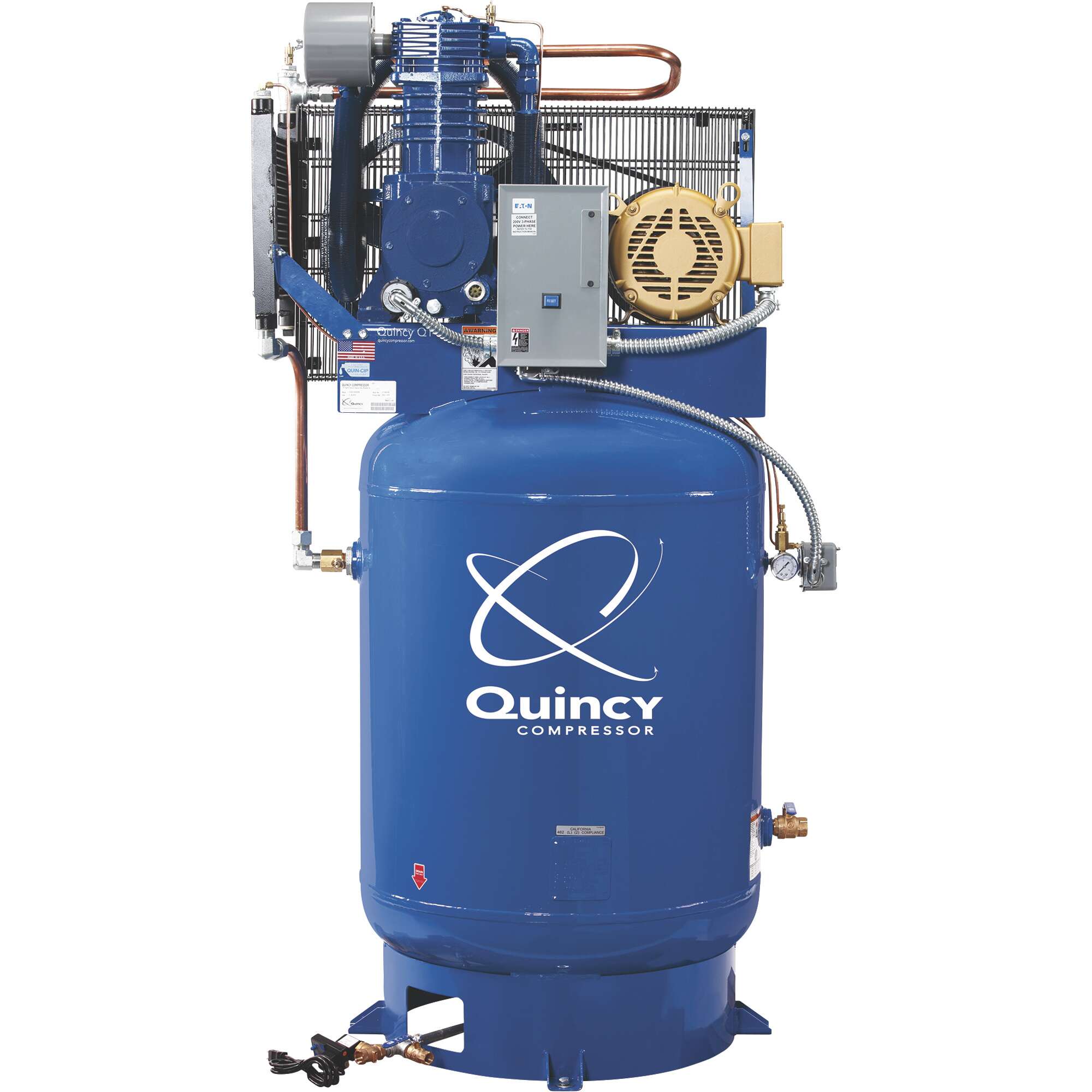 Quincy QT 10 Splash Lubricated Reciprocating Air Compressor with MAX Package 10 HP 208 Volt 3 Phase 120 Gallon Vertical