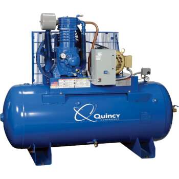 Quincy QP10 Pressure Lubricated Reciprocating Air Compressor 10 HP 230 460 Volt 3 Phase 120 Gallon Horizontal