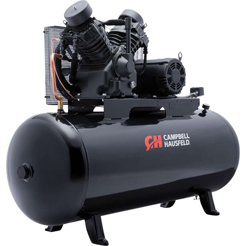 Campbell Hausfeld Two Stage Air Compressor 10 HP 34.1 CFM  175 PSI 208 230/460 Volt 3 Phase 120 Gallon Horizontal