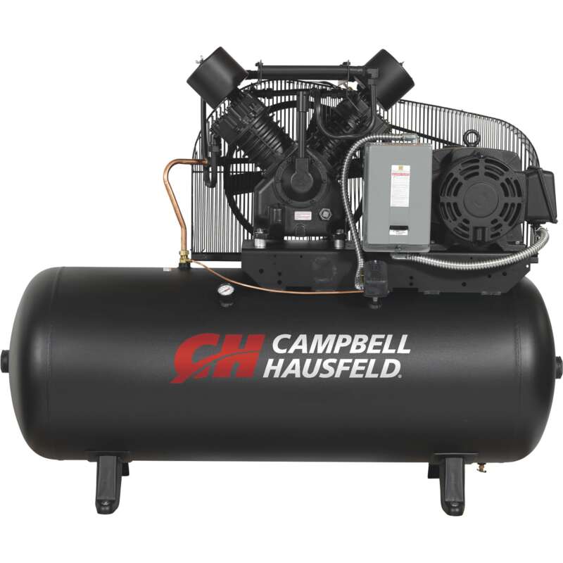 Campbell Hausfeld Two Stage Air Compressor 15 HP 208 230 460 Volt 3 Phase 120 Gallon Horizontal 50 CFM 175 PSI