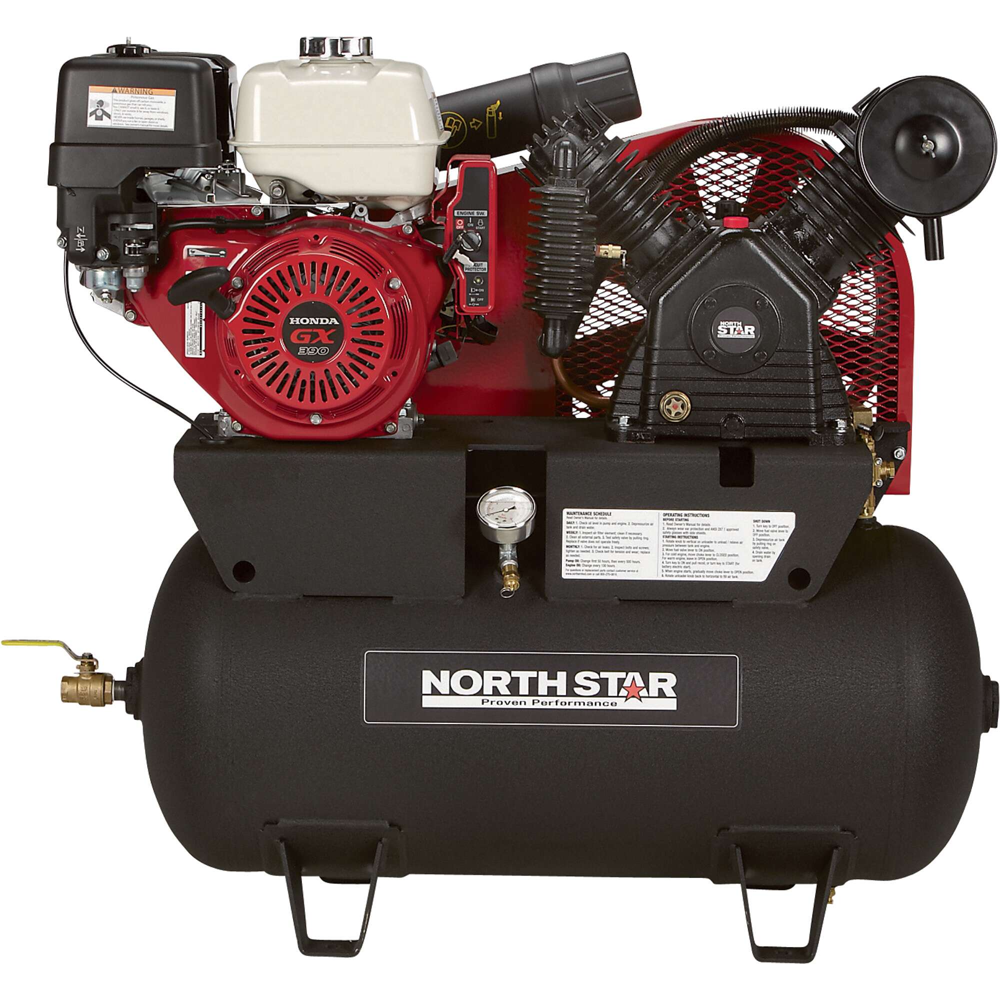 NorthStar Portable Gas Powered Air Compressor Honda GX390 OHV Engine 30Gallon Horizontal Tank 24.4 CFM 90 PSI
