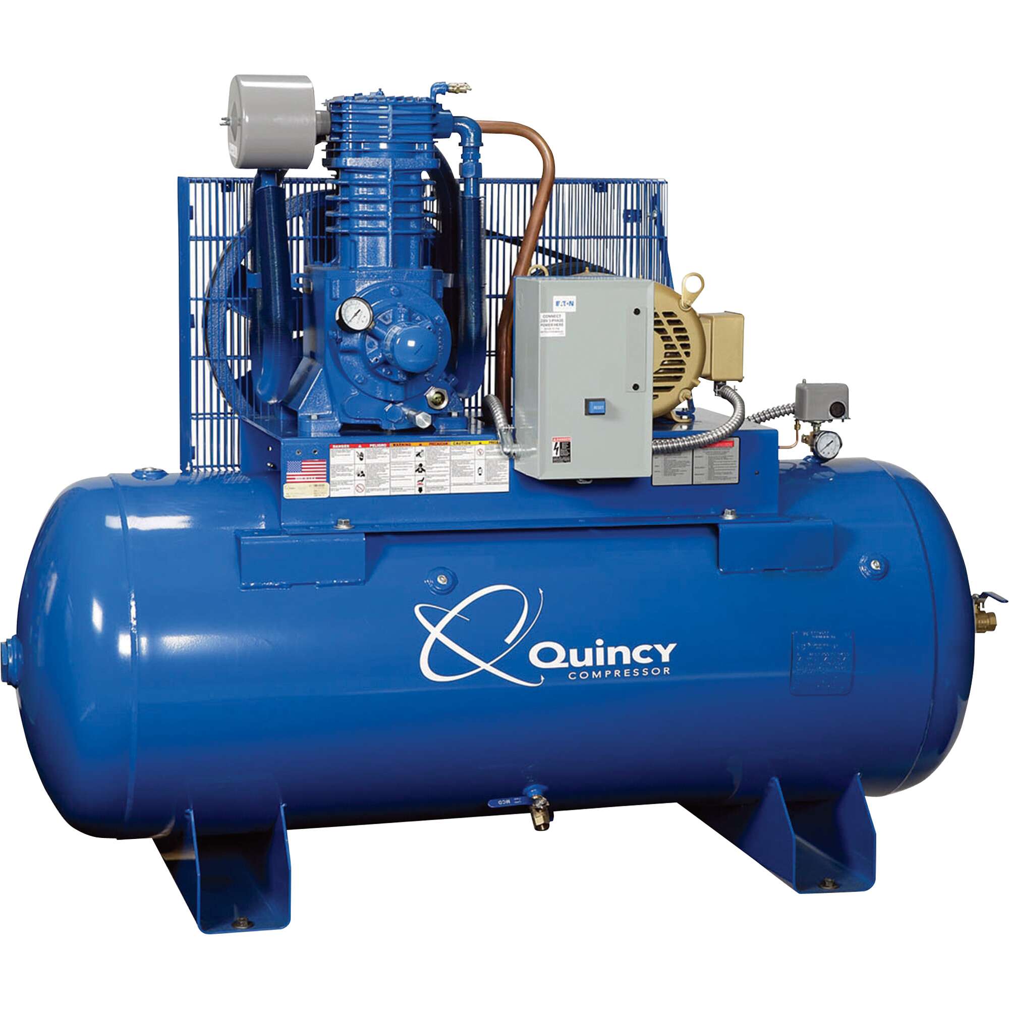 Quincy Compressor QP Pressure Lubricated Reciprocating Air Compressor 10 HP 200 208 Volt 3 Phase 120 Gallon Horizontal