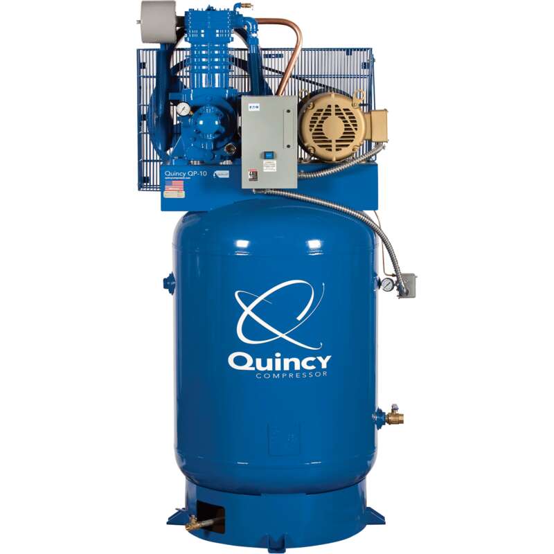 Quincy Compressor QP Pressure Lubricated Reciprocating Air Compressor 10 HP 200 208 Volt 3 Phase 120 Gallon Vertical