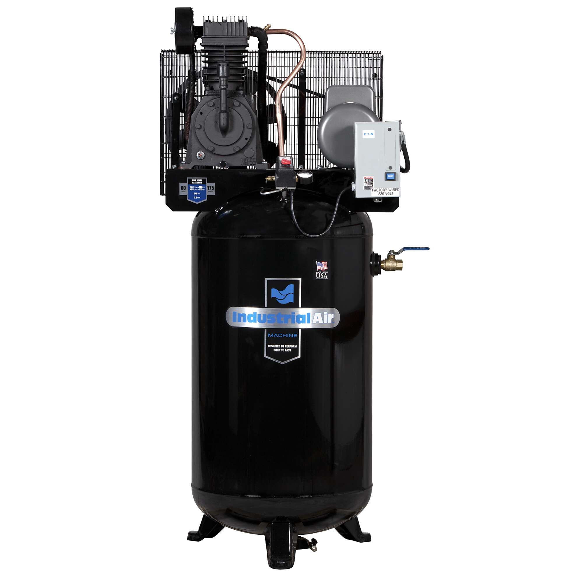 Industrial Air 80 Gallon Vertical Two Stage 5 HP wMag Starter Horsepower 5.2 HP Air Tank Size 80 Gal Volts 230