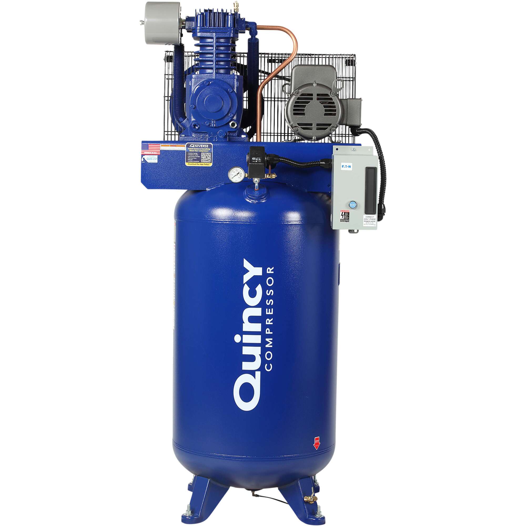 Quincy QT5 Splash Lubricated Reciprocating Air Compressor 5 HP 230 Volt 3 Phase 80Gallon Vertical