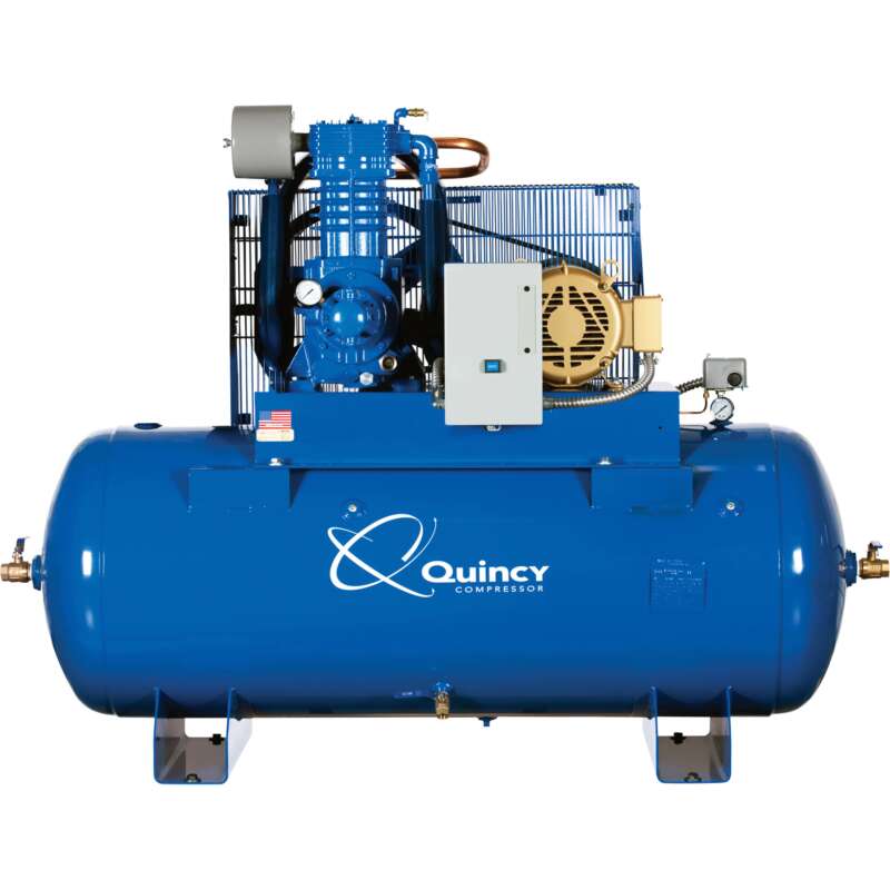 Quincy QP MAX Pressure Lubricated Reciprocating Air Compressor 7.5 HP 200 Volt 3 Phase 80 Gallon Horizontal