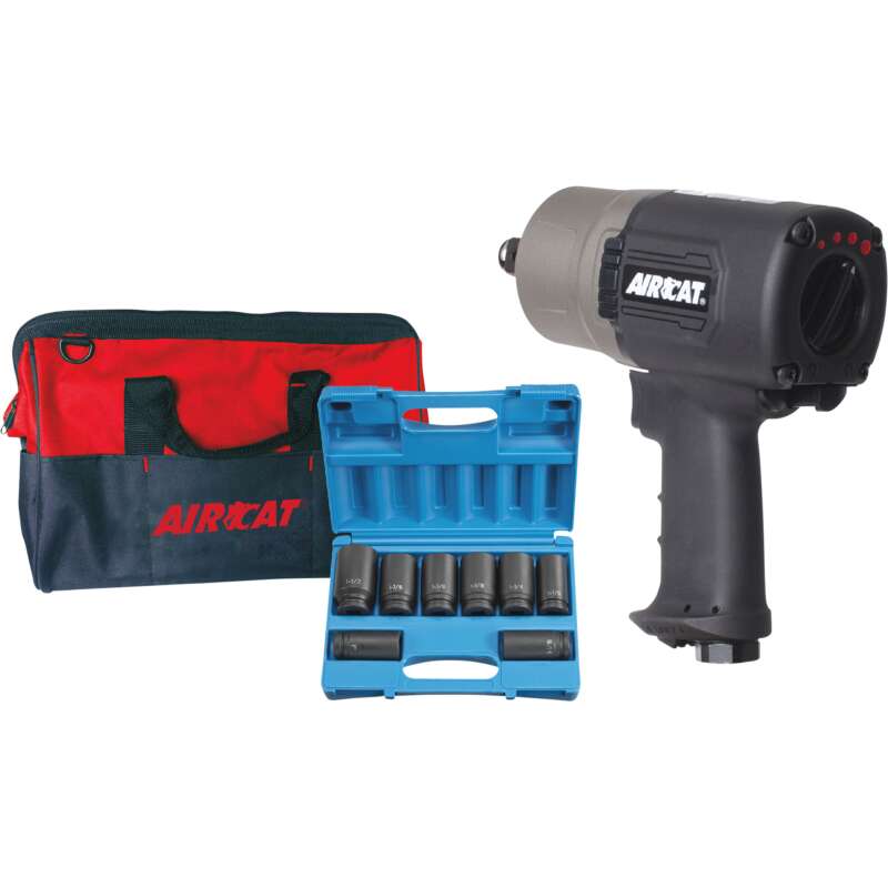 AIRCAT Super Duty Air Impact Wrench Kit 3/4in Drive 8 CFM 1400 Ft Lbs Torque