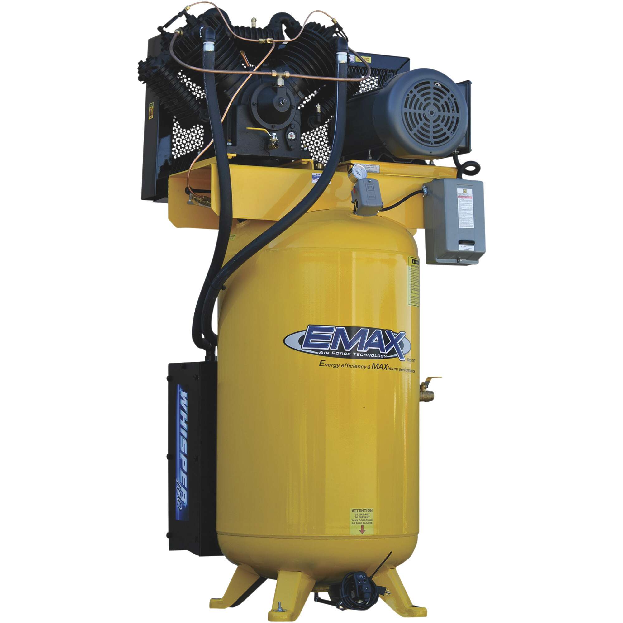 EMAX Industrial Plus Silent Air Pressure Lubricated 2Stage Piston Air Compressor 10 HP 230 Volt 1 Phase 80Gallon Vertical