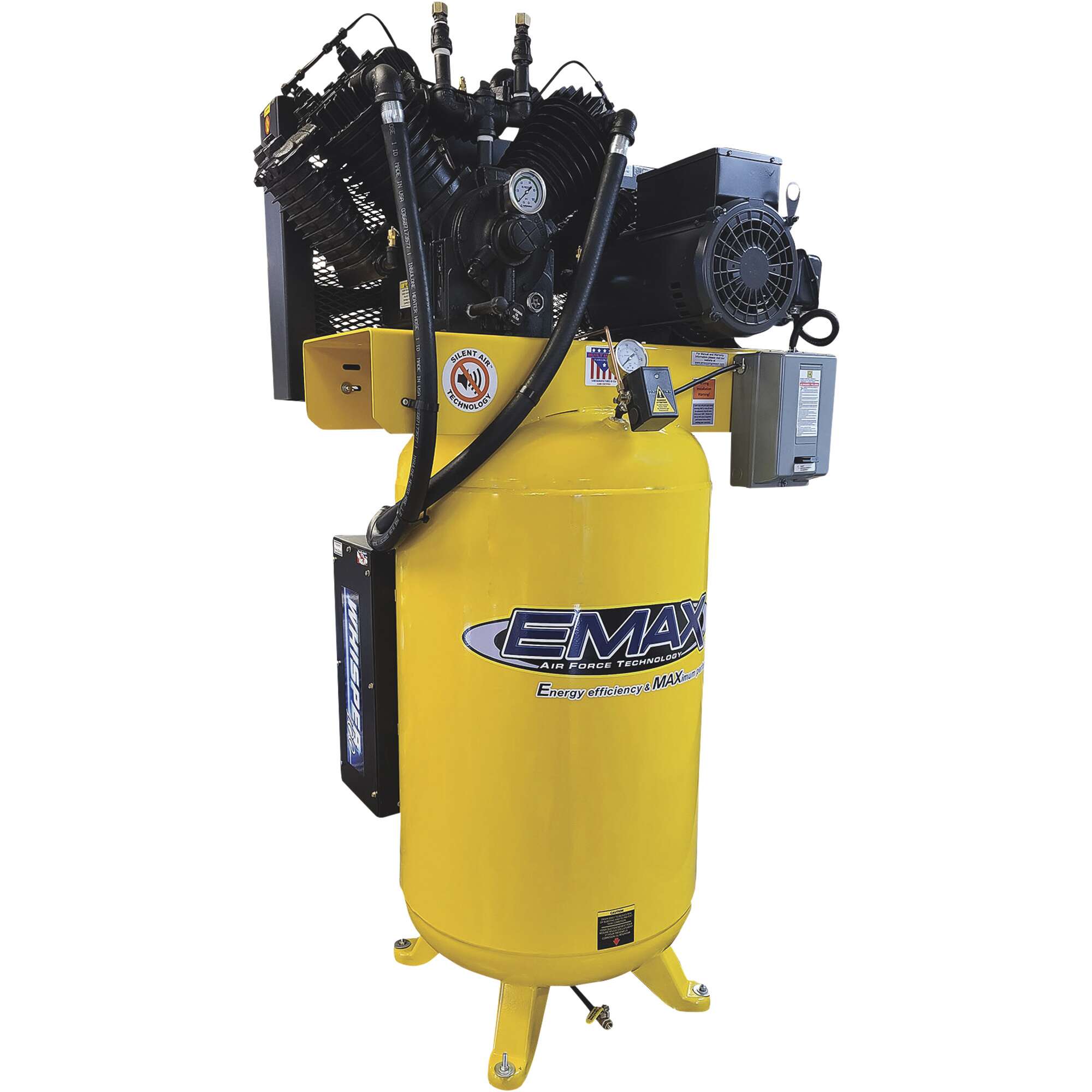 EMAX Industrial Silent Air 2Stage Air Compressor 7.5 HP 230 Volt 1 Phase 80Gallon Vertical