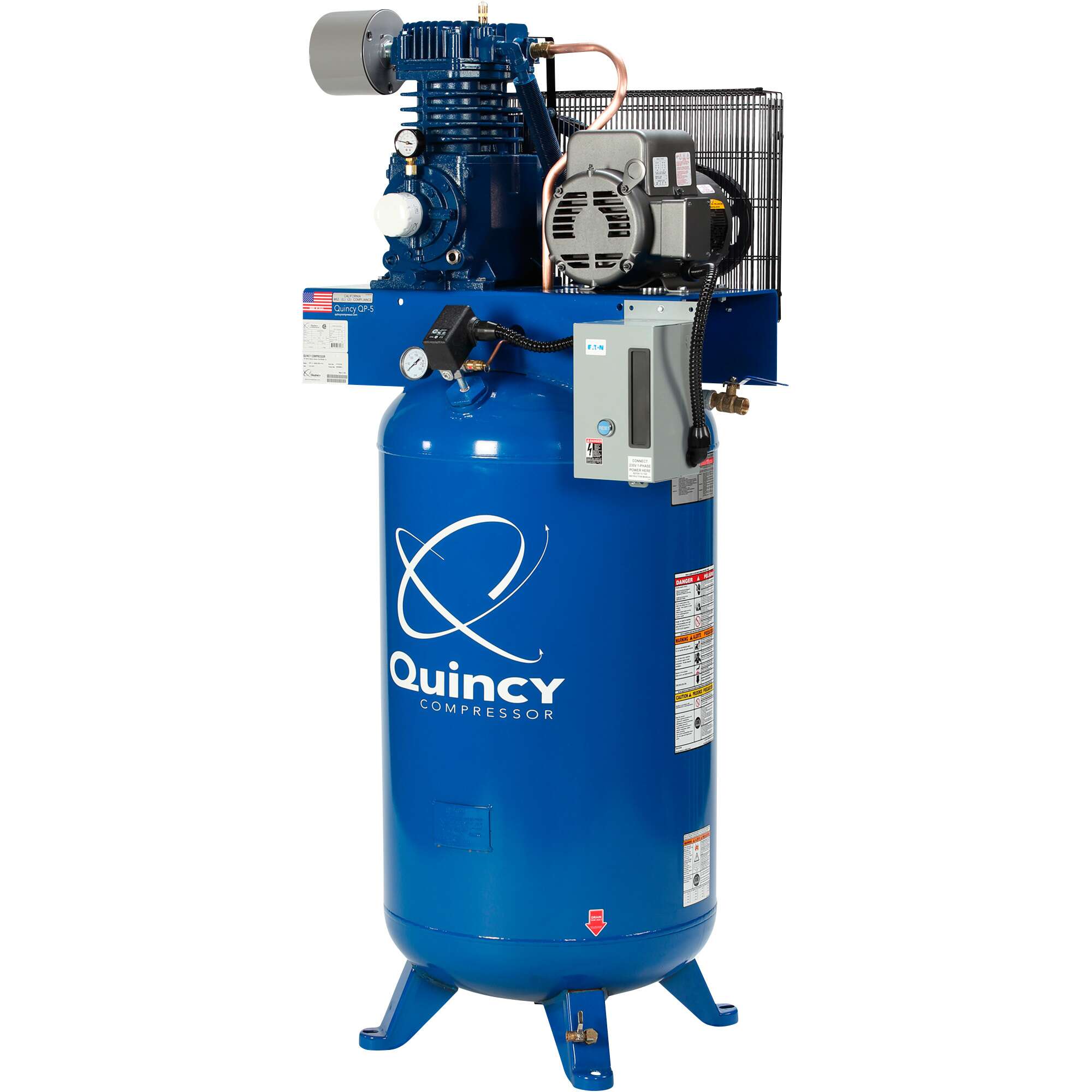 Quincy QP5 Pressure Lubricated Reciprocating Air Compressor 5 HP 460 Volt 3 Phase 80 Gallon Vertical