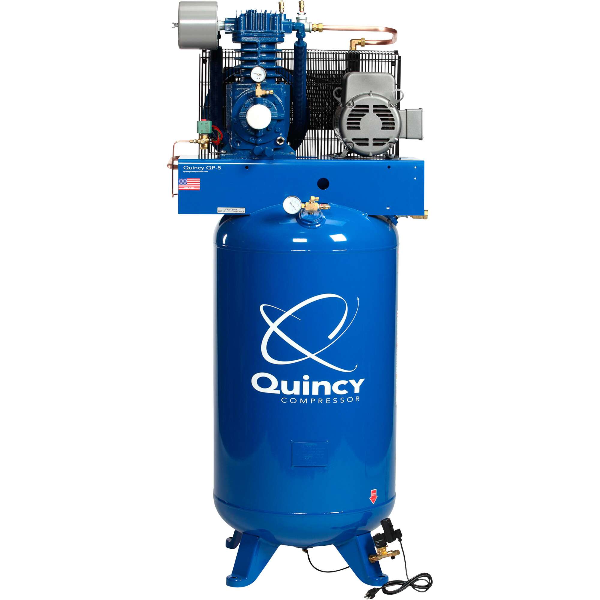 Quincy QP5 Pressure Lubricated Air Compressor with MAX Package 5 HP 230 Volt 1 Phase 80 Gallon Vertical