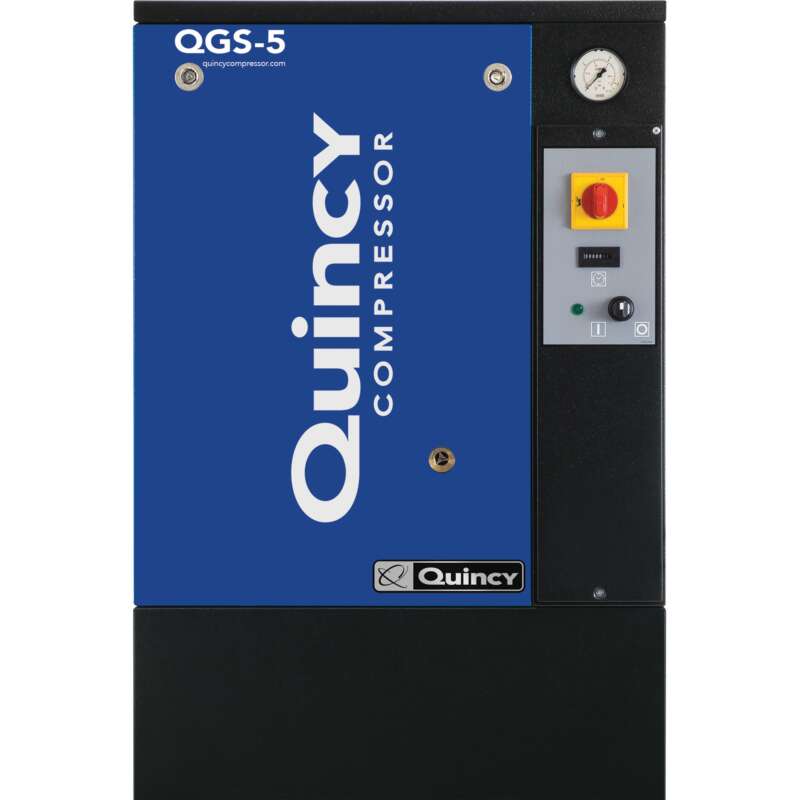 Quincy QGS Rotary Screw Air Compressor 5 HP Tri Voltage 200 208V 230V 460V 3 Phase Floor Mount 16.6 CFM 90 PSI