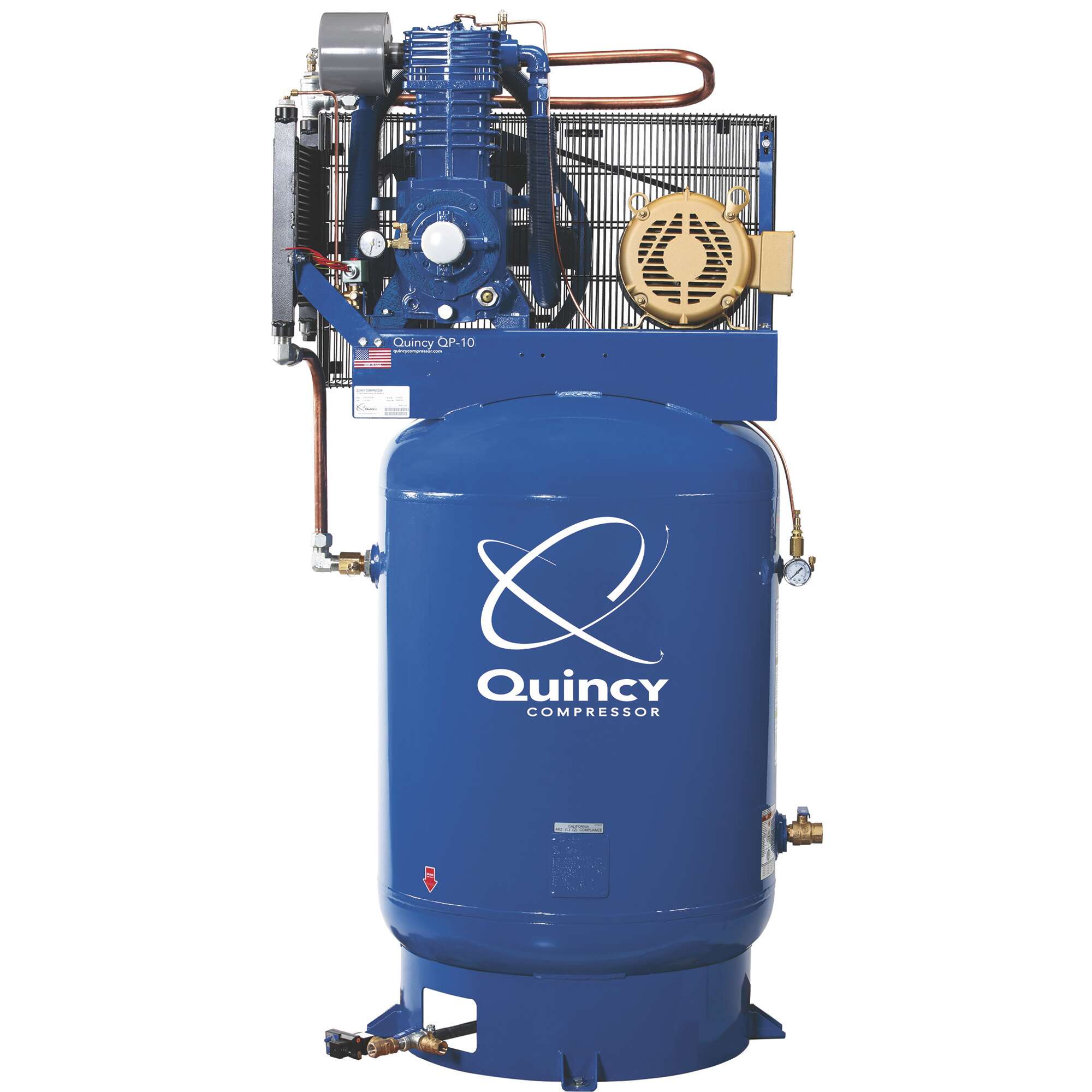 Quincy QP Pressure Lubricated Reciprocating Air Compressor with MAX Package 10 HP 230 Volt 3 Phase 120 Gallon Vertical