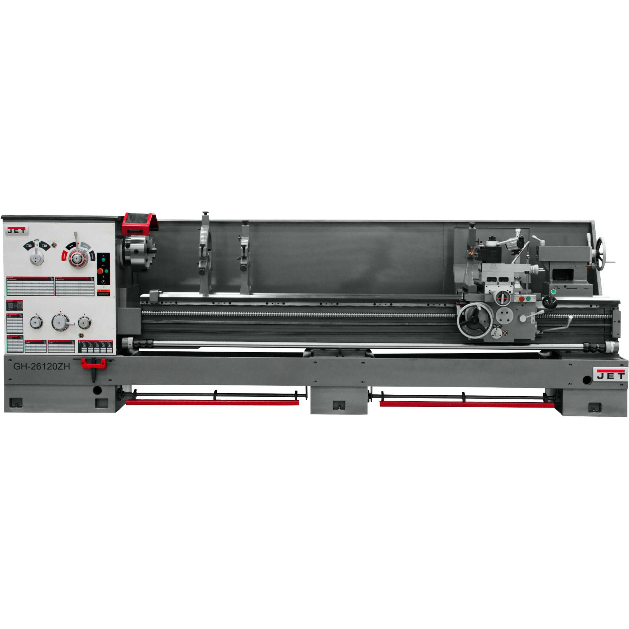 JET ZH Series 4 1 8in Spindle Bore Lathe with Acu Rite 203 DRO and Taper Attachment 26in x 120in