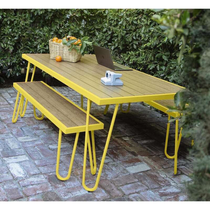 Novogratz Outdoor Indoor 5ft Table and Bench Set Yellow Pieces qty 3 Primary Color Yellow Seating Capacity 4