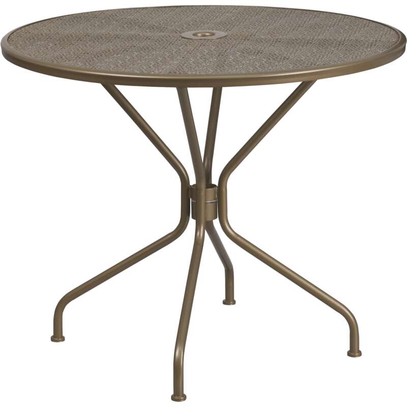 Flash Furniture 35.25in Round Metal Patio Table Set with 4 Square Back Chairs